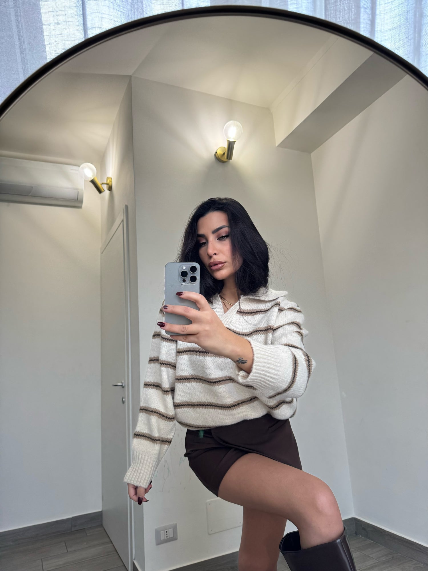 Polo pull a righe grigio