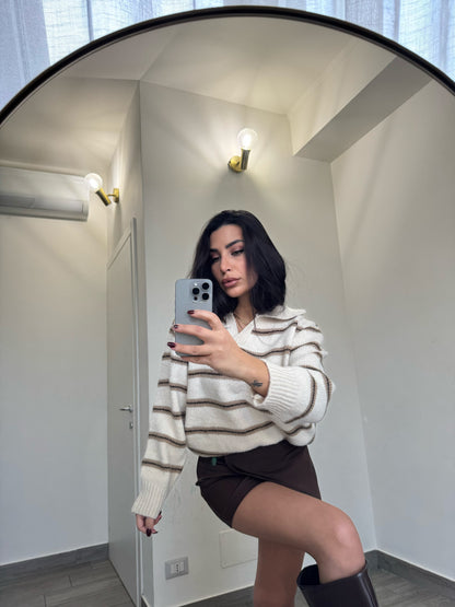 Polo pull a righe grigio