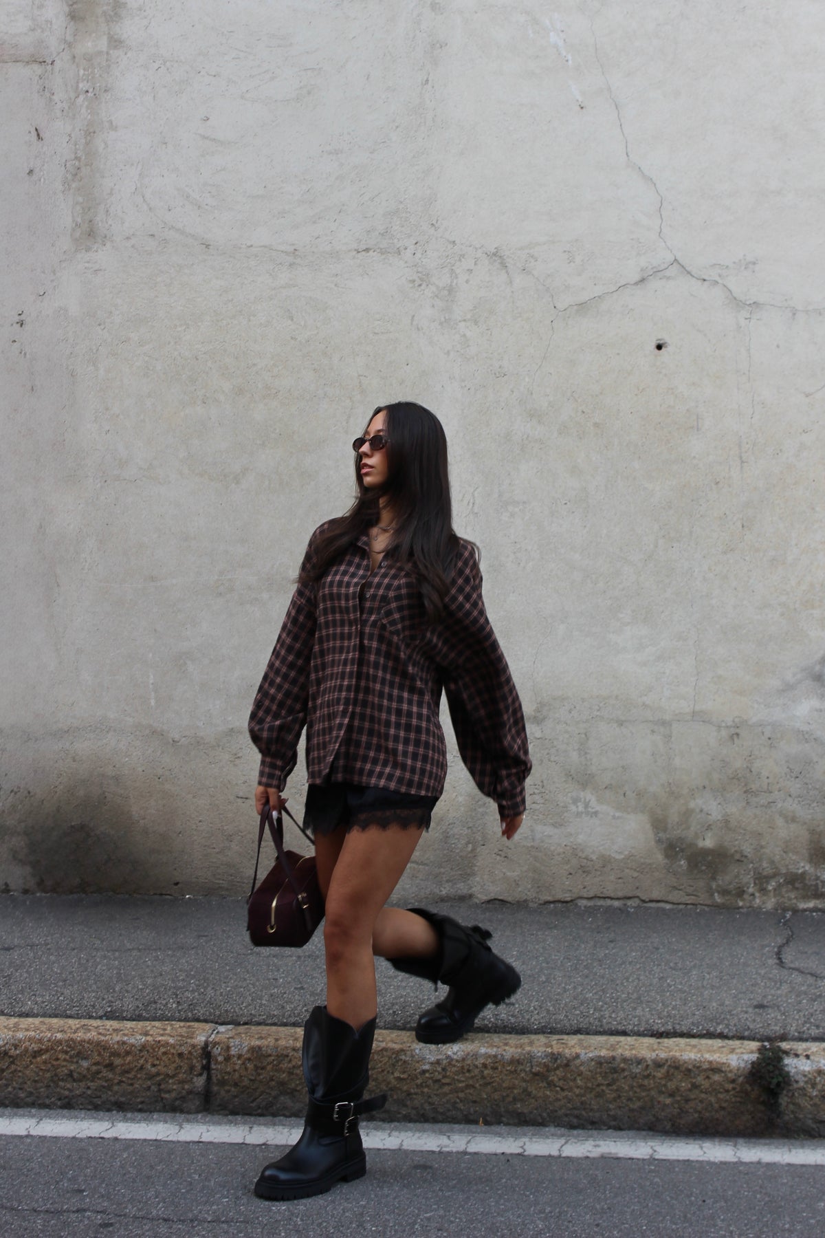 Camicia scozzese caffè
