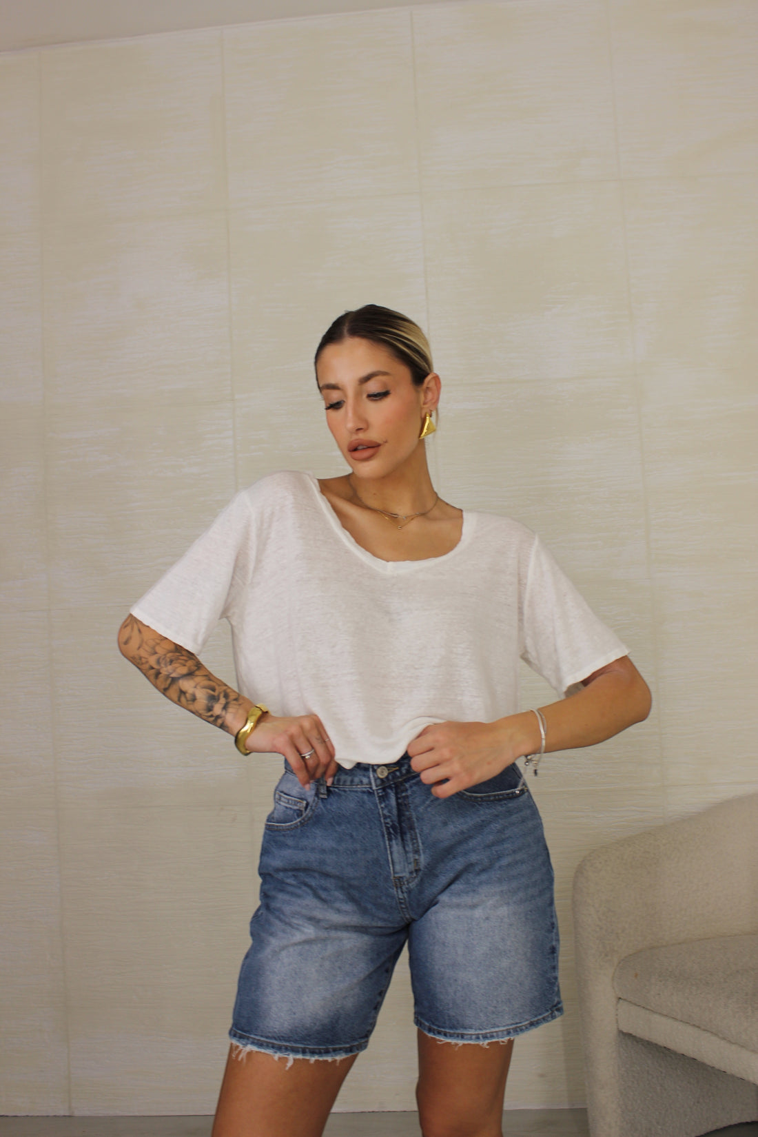 T-shirt 100% lino bianca