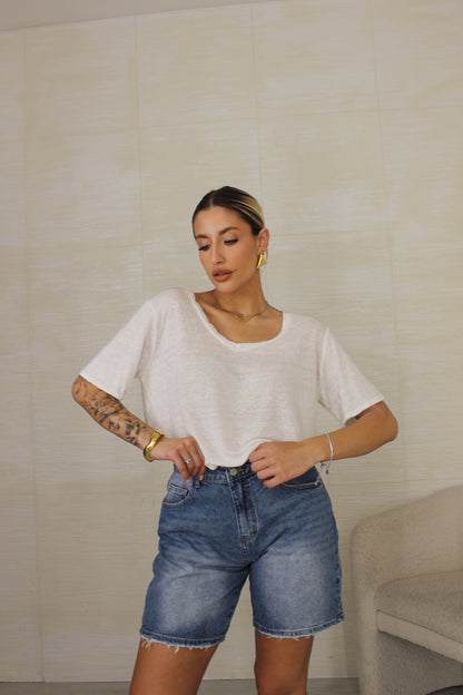 T-shirt 100% lino bianca
