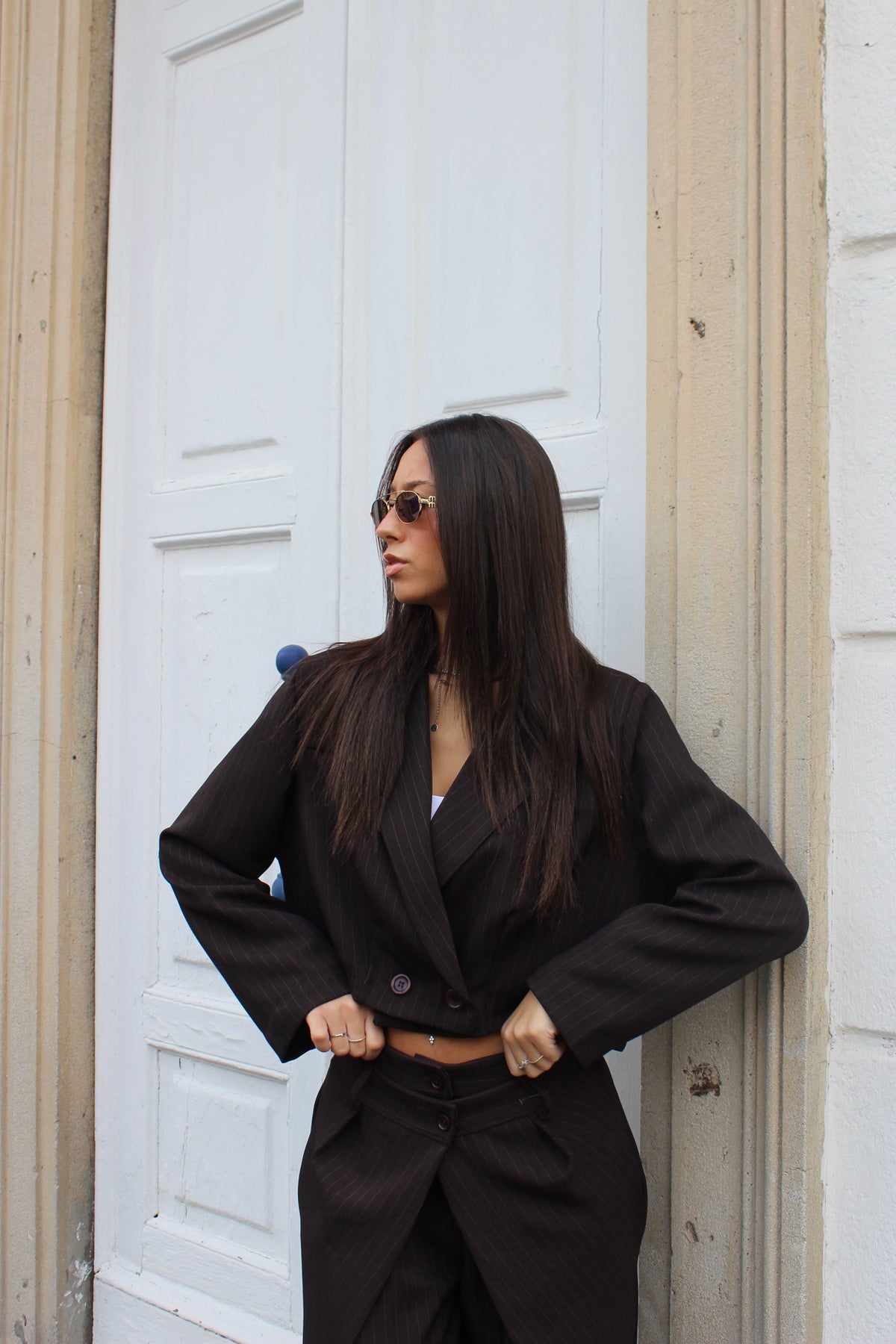 Tailleur gessato cioccolato