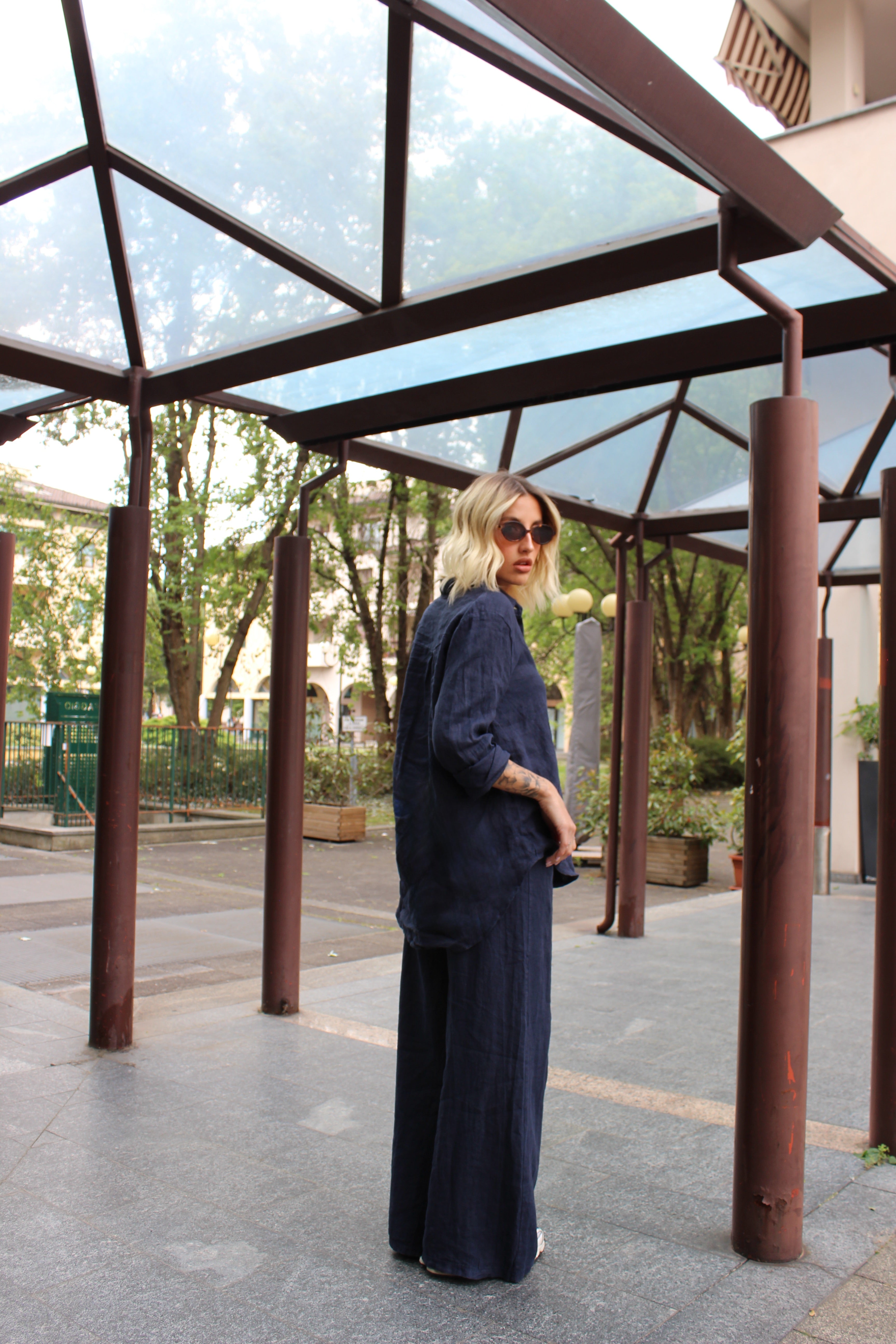 Completo in 100% Lino blu