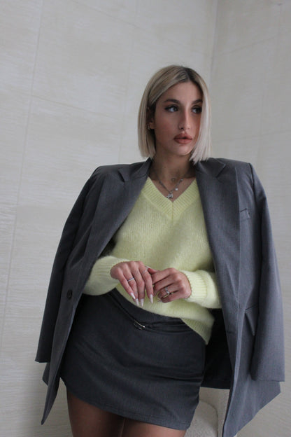 Pull Mohair scollo a V Grigio