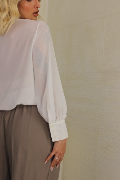 Blusa con scollo a V Bianco