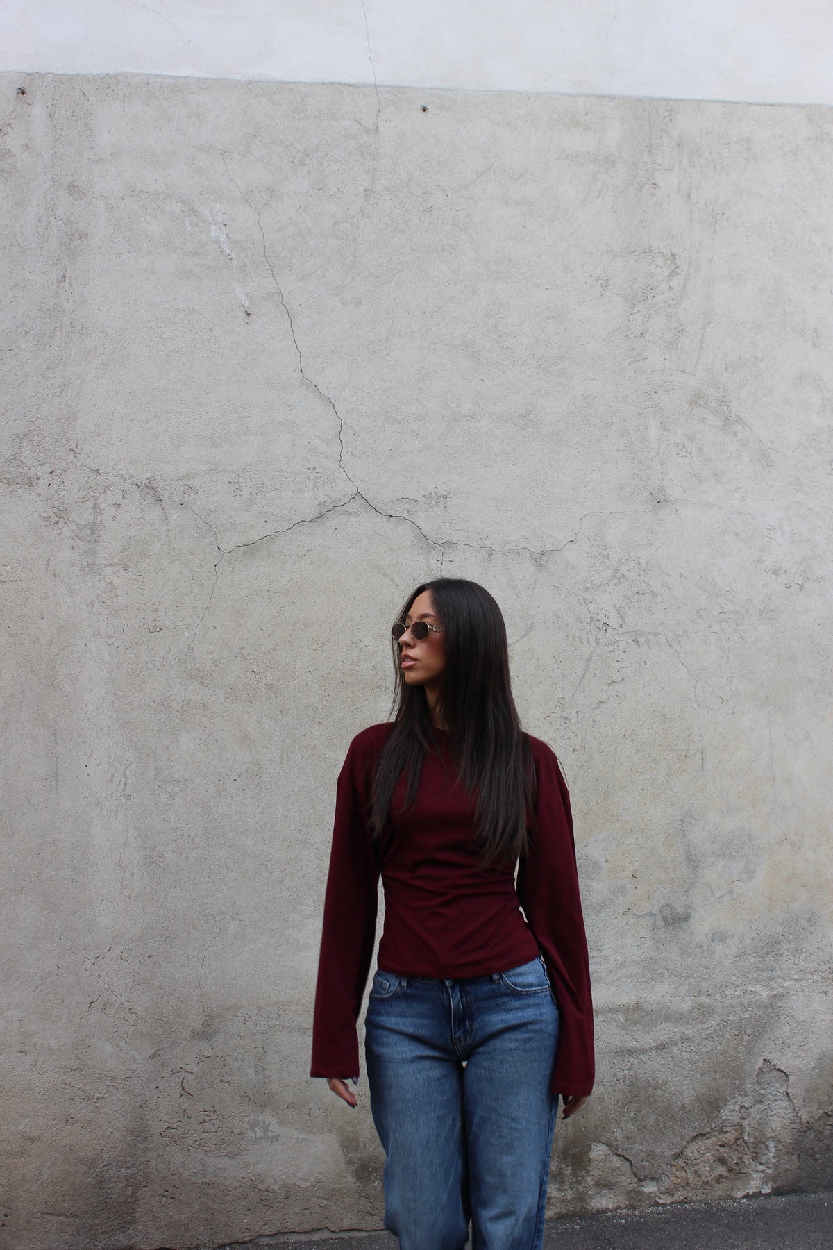 Maglia midi longesleeve bordeaux
