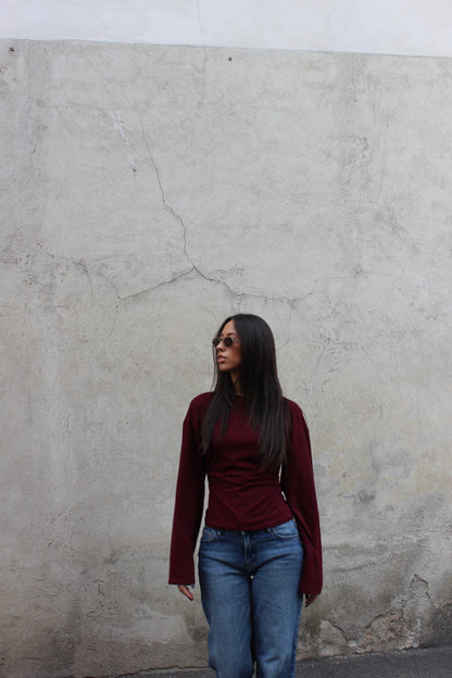 Maglia midi longesleeve bordeaux