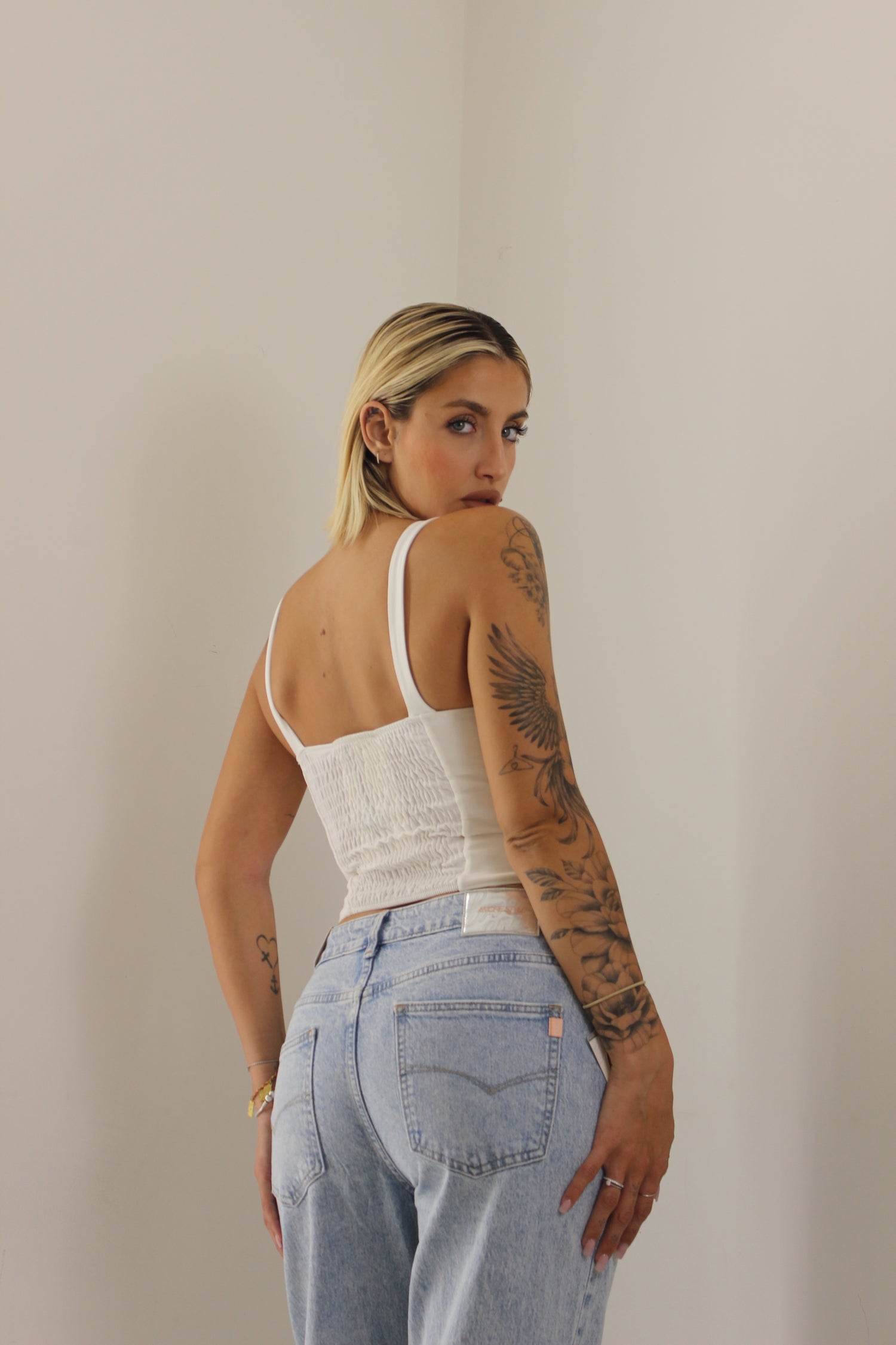 Crop top pizzo bianco