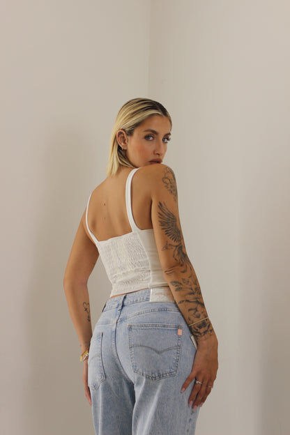 Crop top pizzo bianco