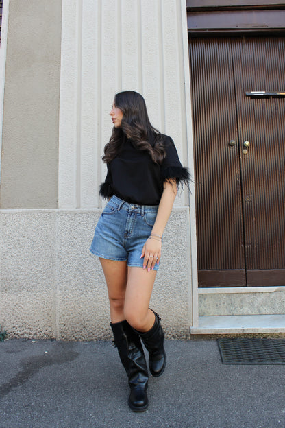Maglia Lumina nera con piume