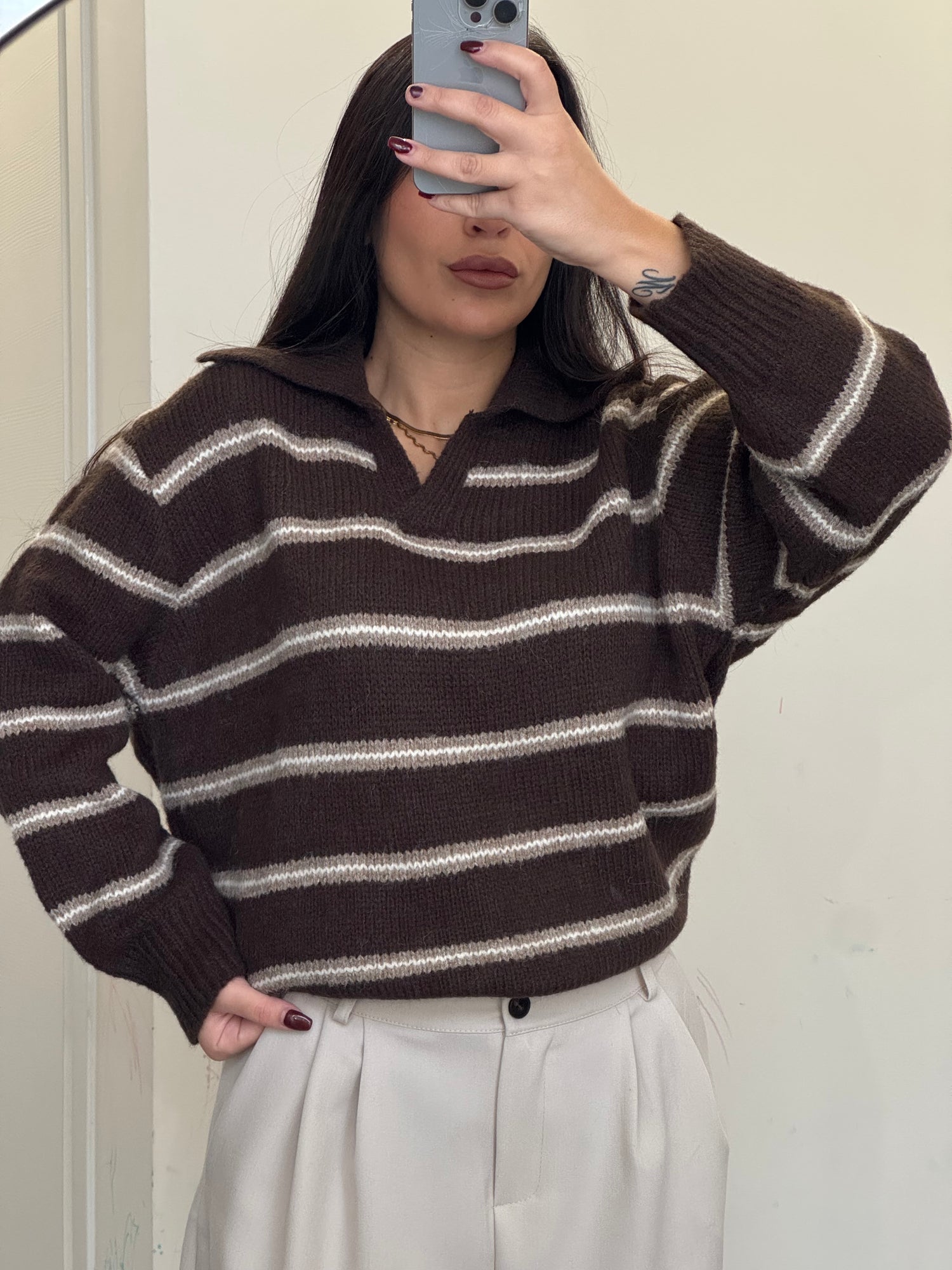 Polo pull a righe cioccolato