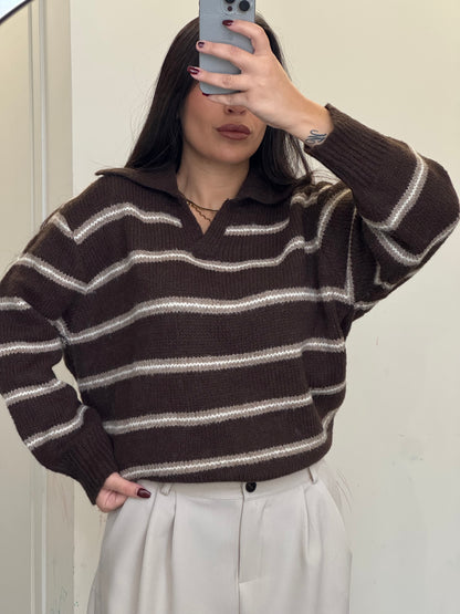 Polo pull a righe cioccolato