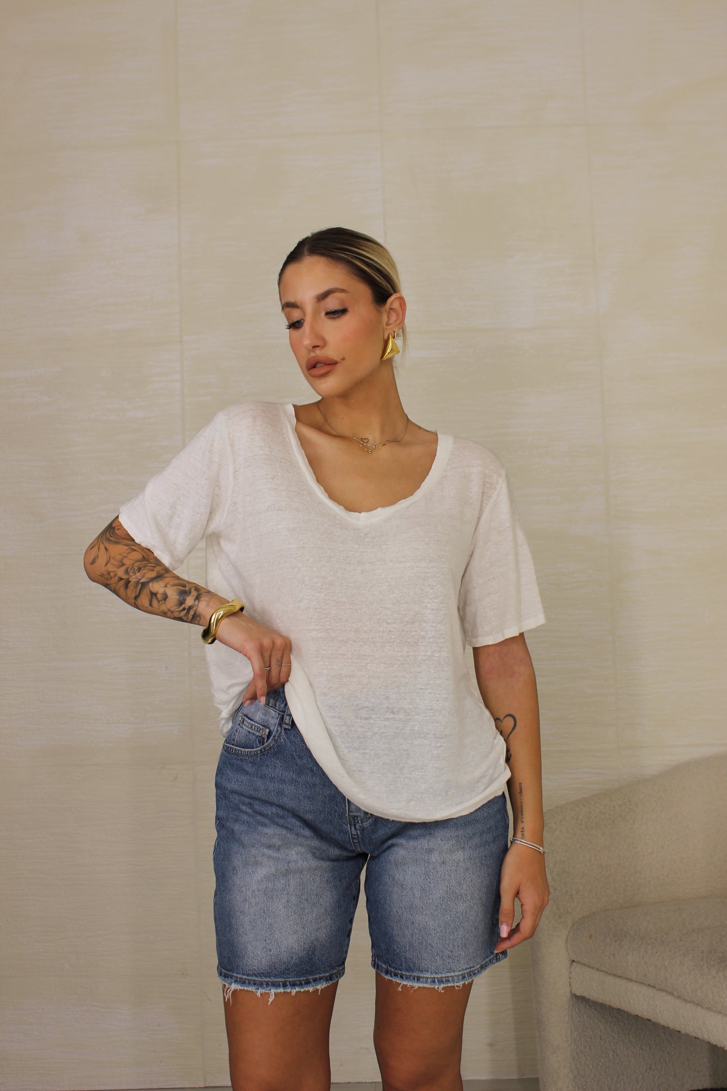 T-shirt 100% lino bianca