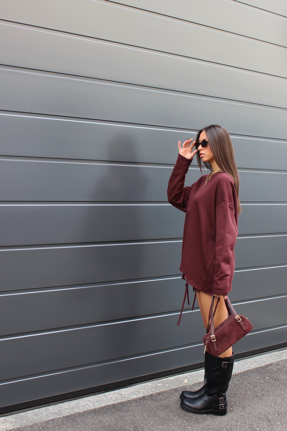 Maxi felpa ripped burgundy