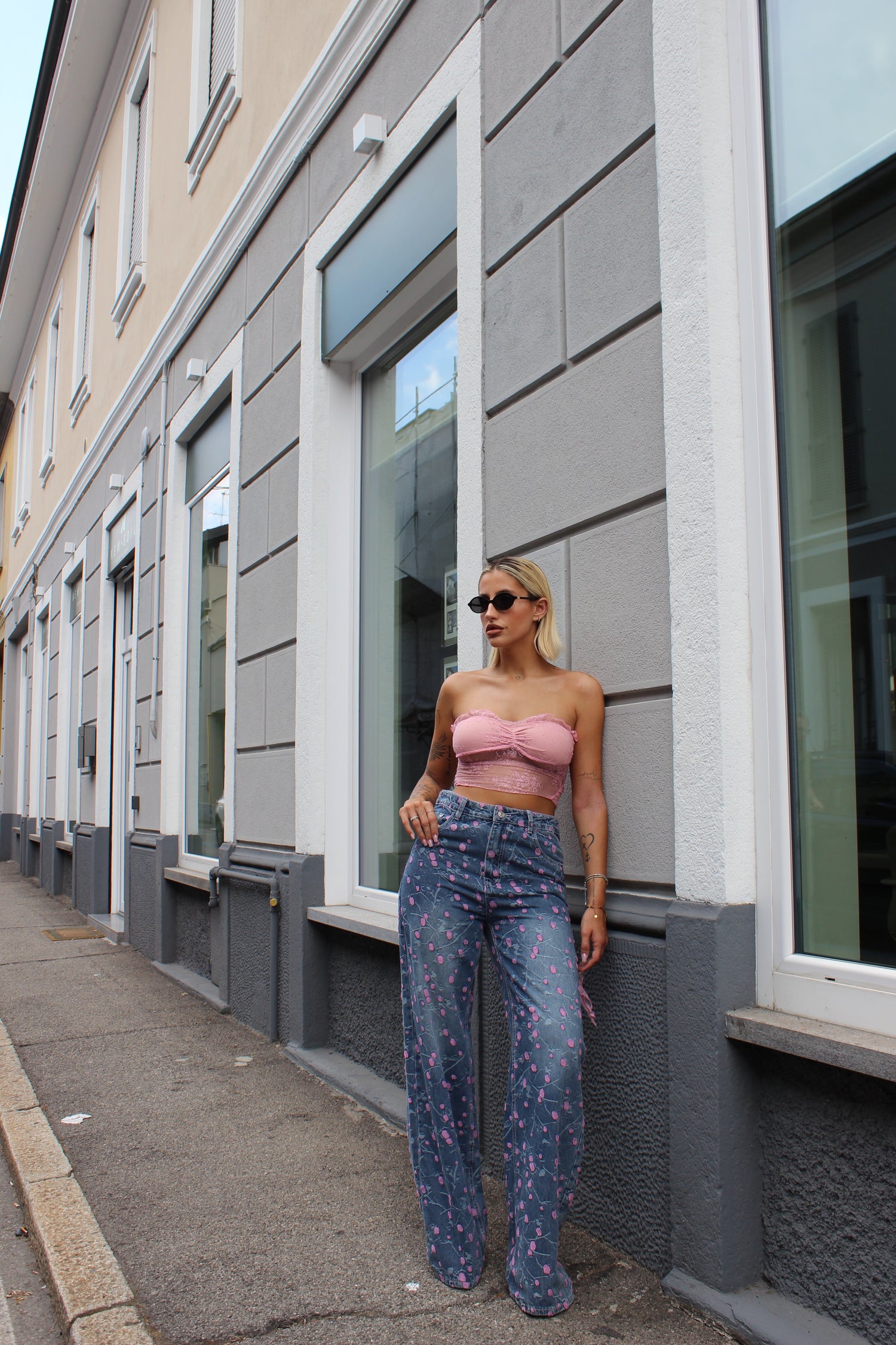 Jeans pois rosa