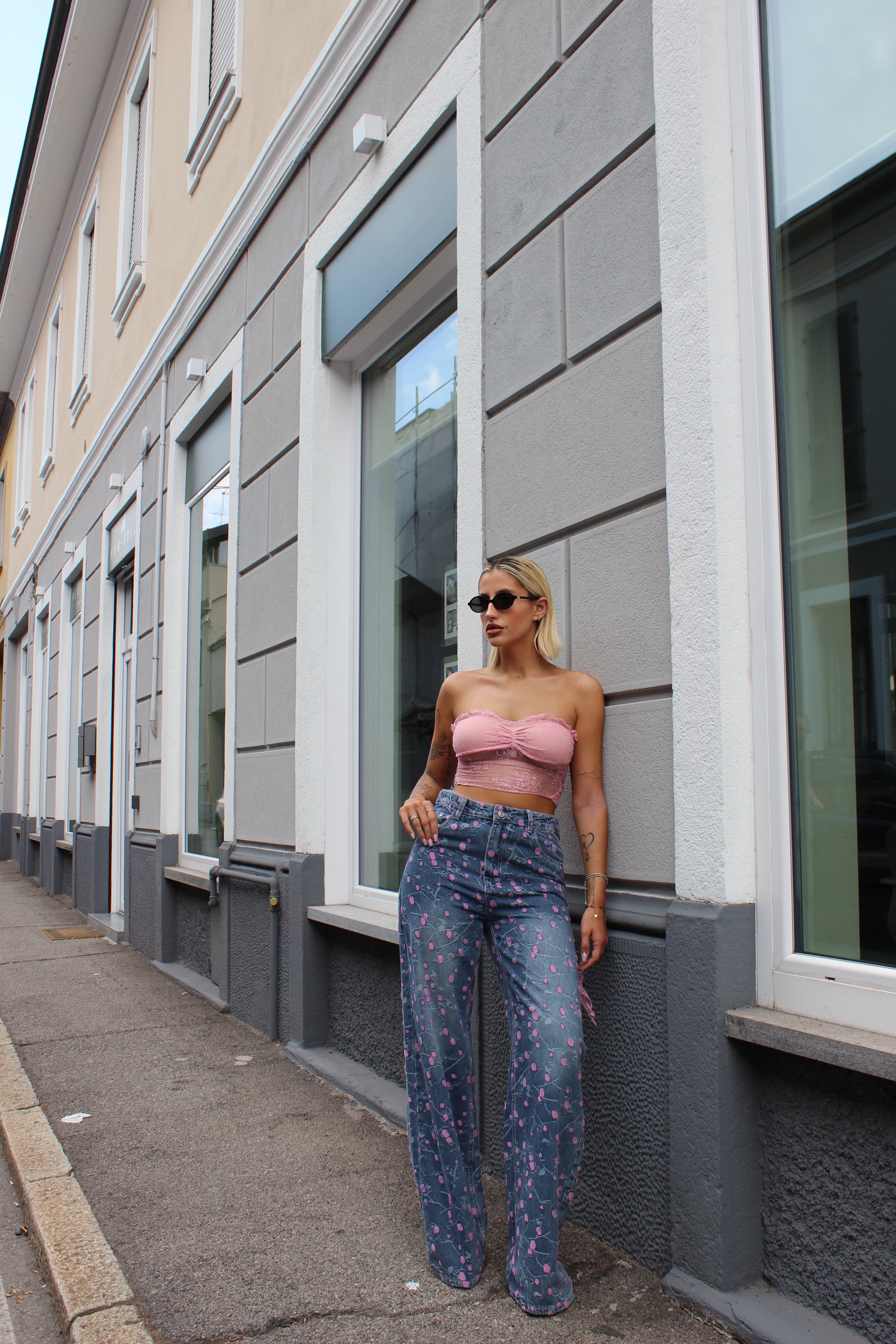 Jeans pois rosa