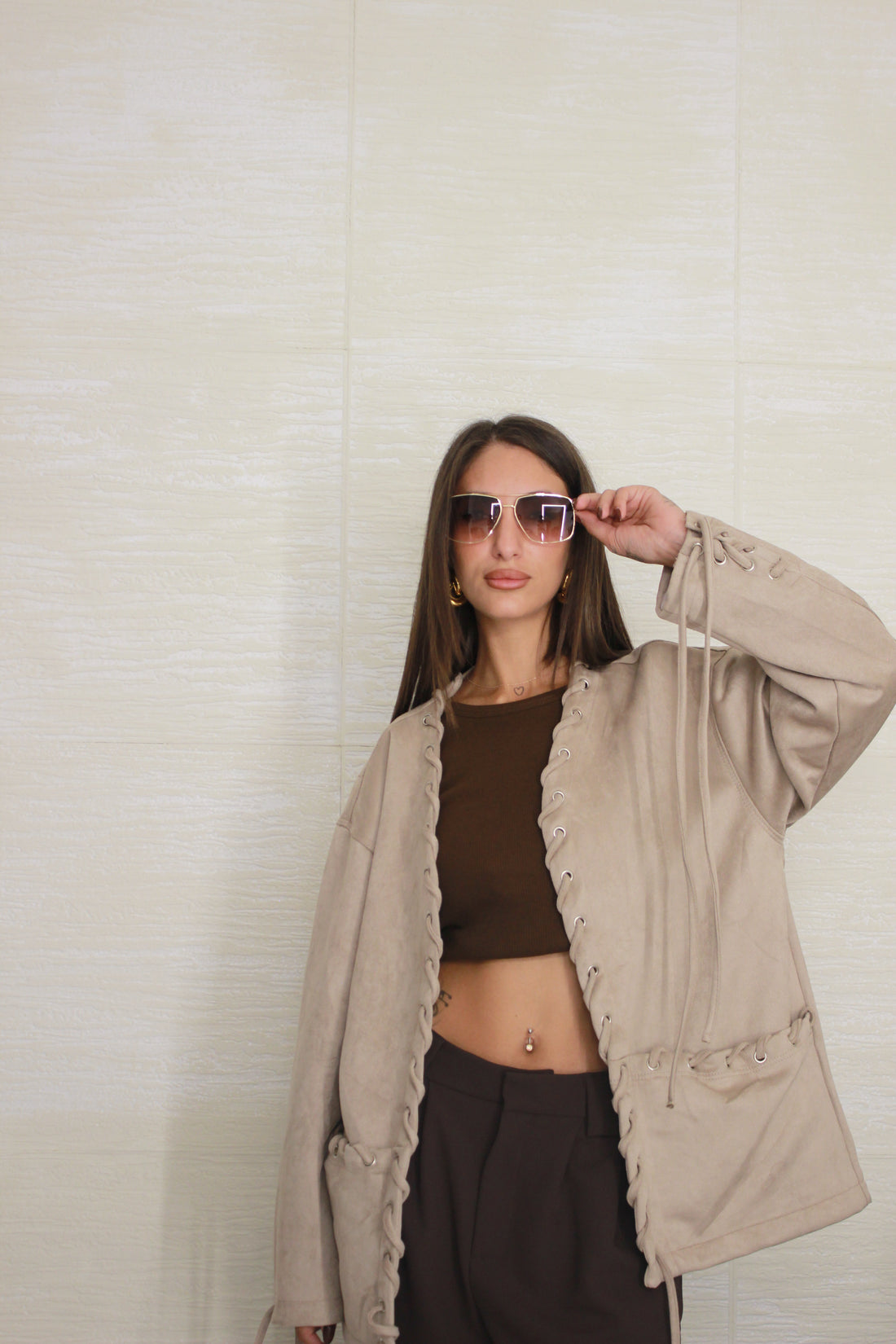 Bomber in suede con lacci