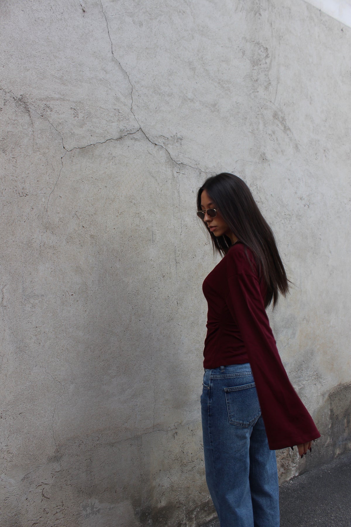 Maglia midi longesleeve bordeaux