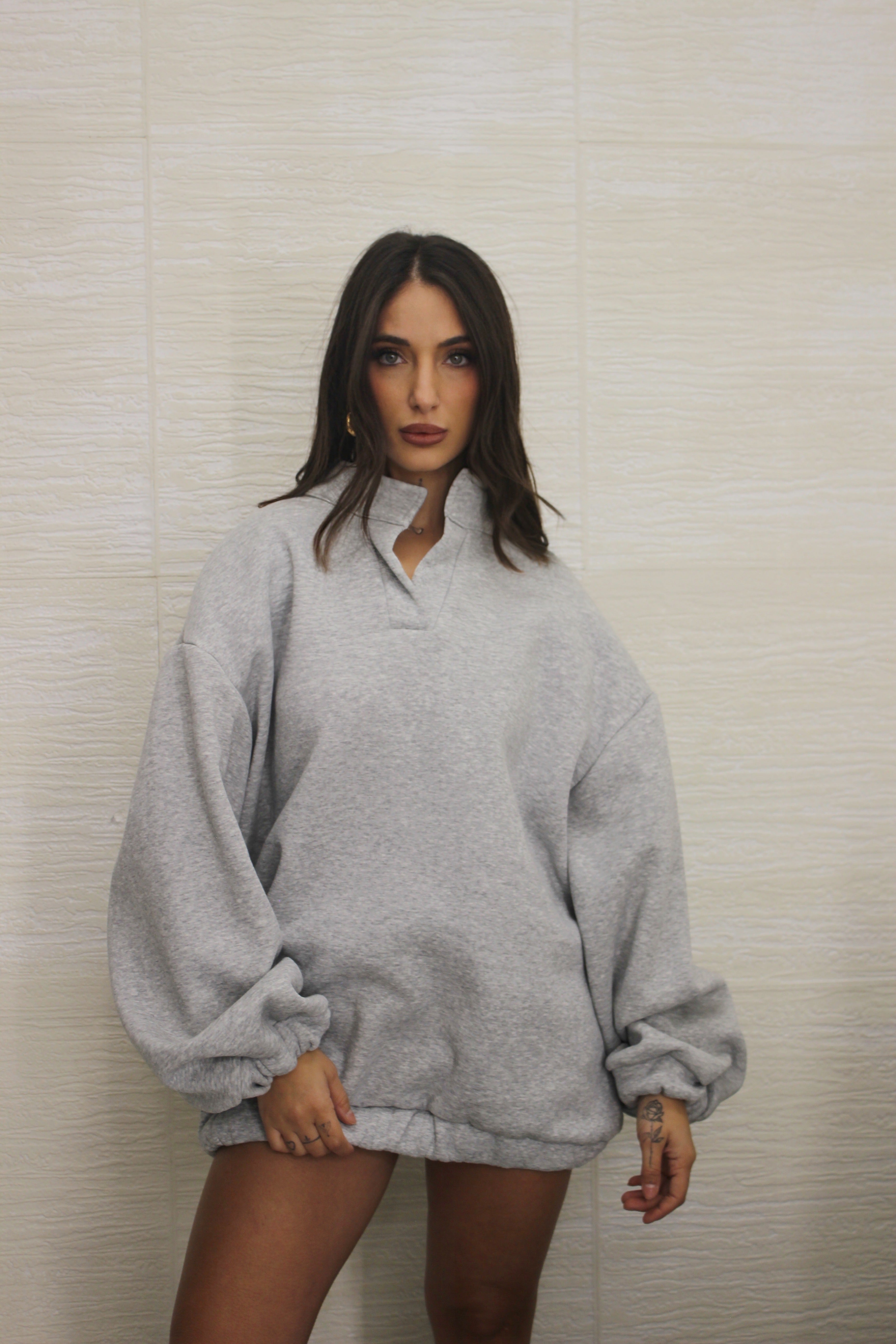 Felpa oversize in policotone grigio