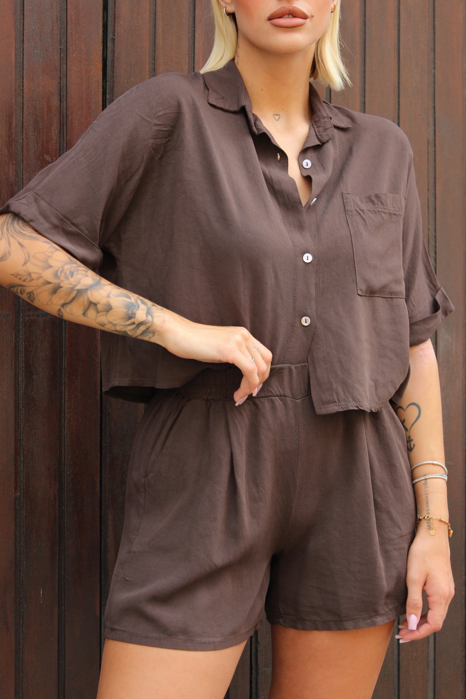Coordianto blusa crop cioccolato