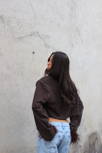 t-shirt crop plume cioccolato