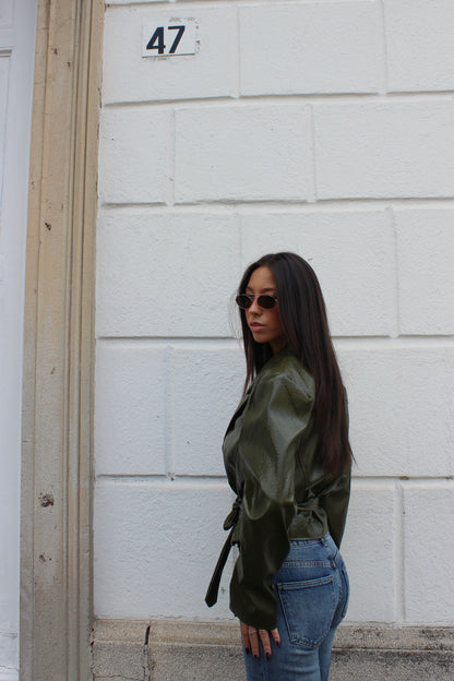 Trench corto vinile olive