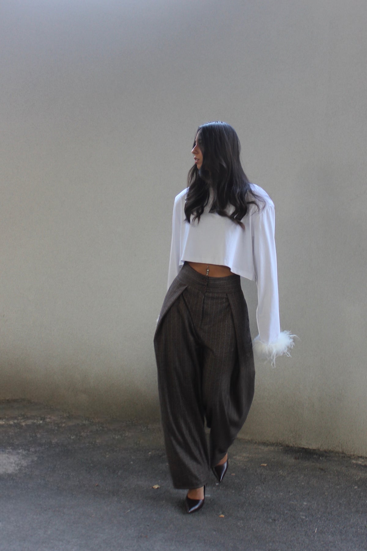 Pantalone tailored barrel cioccolato