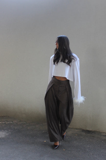 Pantalone tailored barrel cioccolato