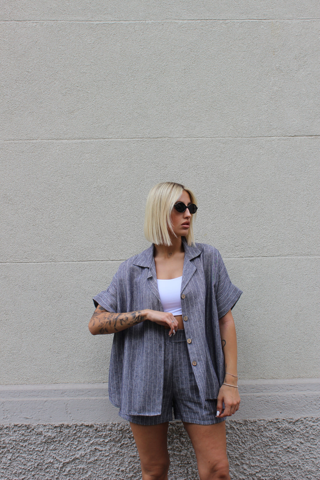 Coordinato gessato lino grigio