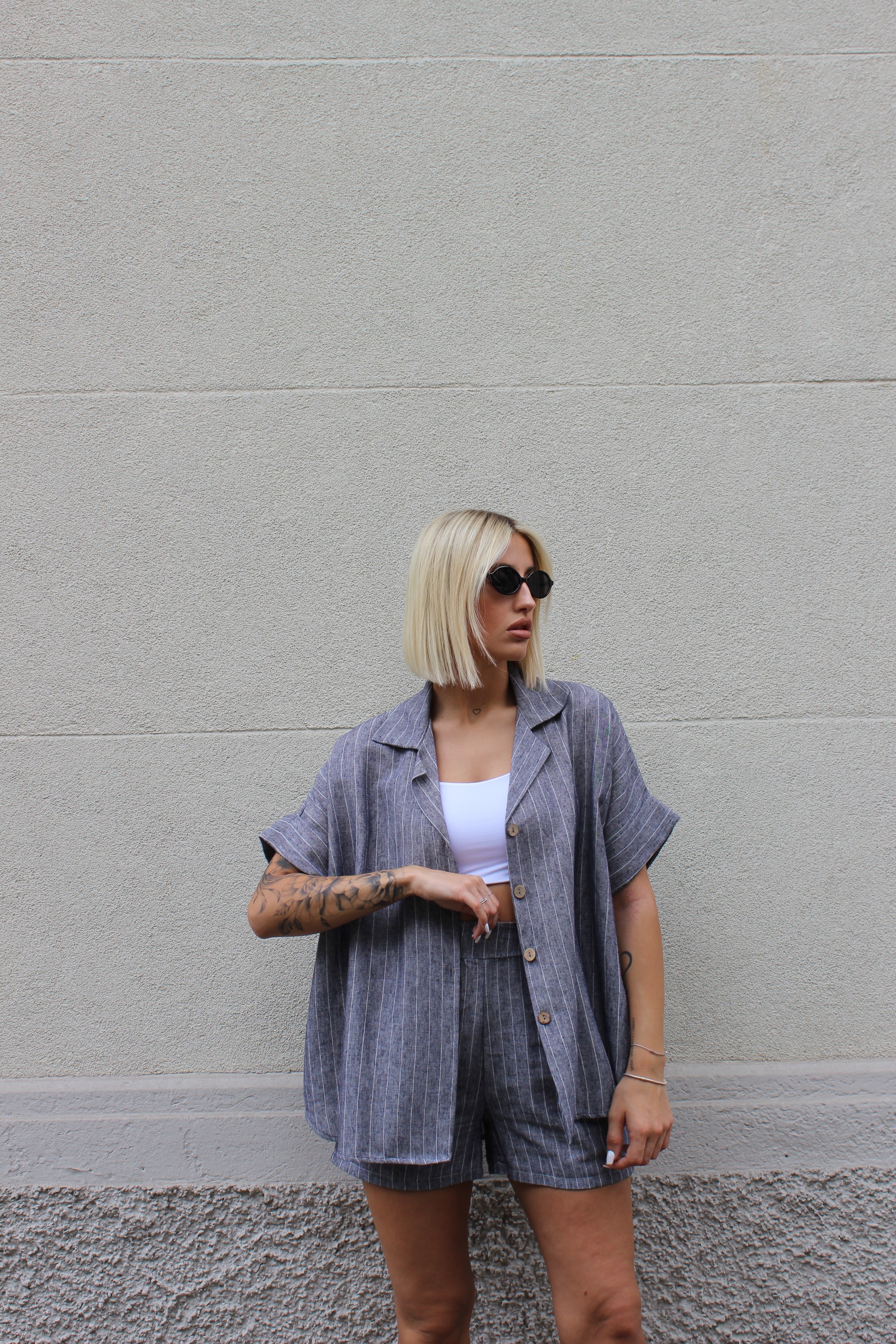 Coordinato gessato lino grigio