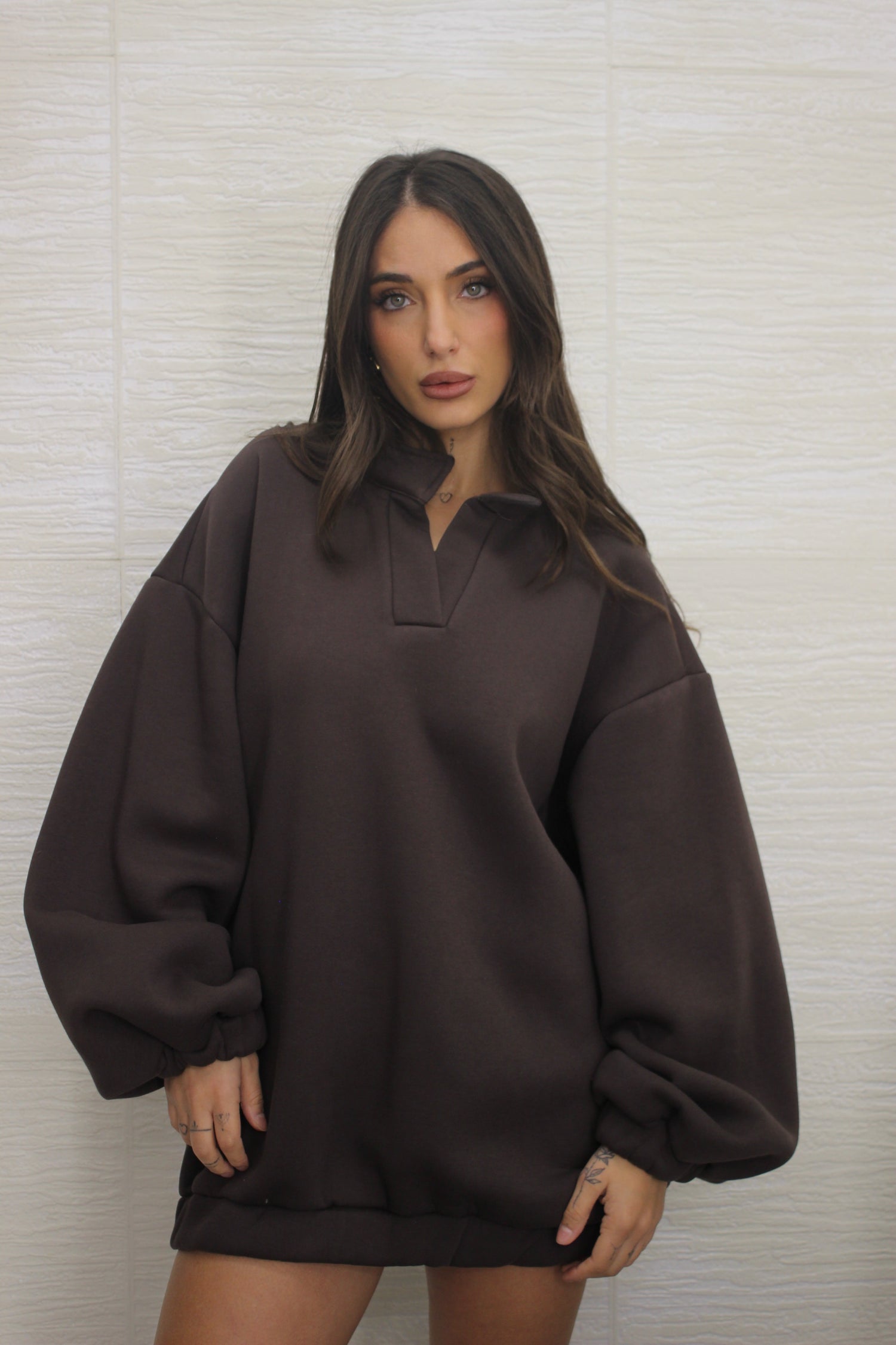 Felpa oversize in policotone marrone