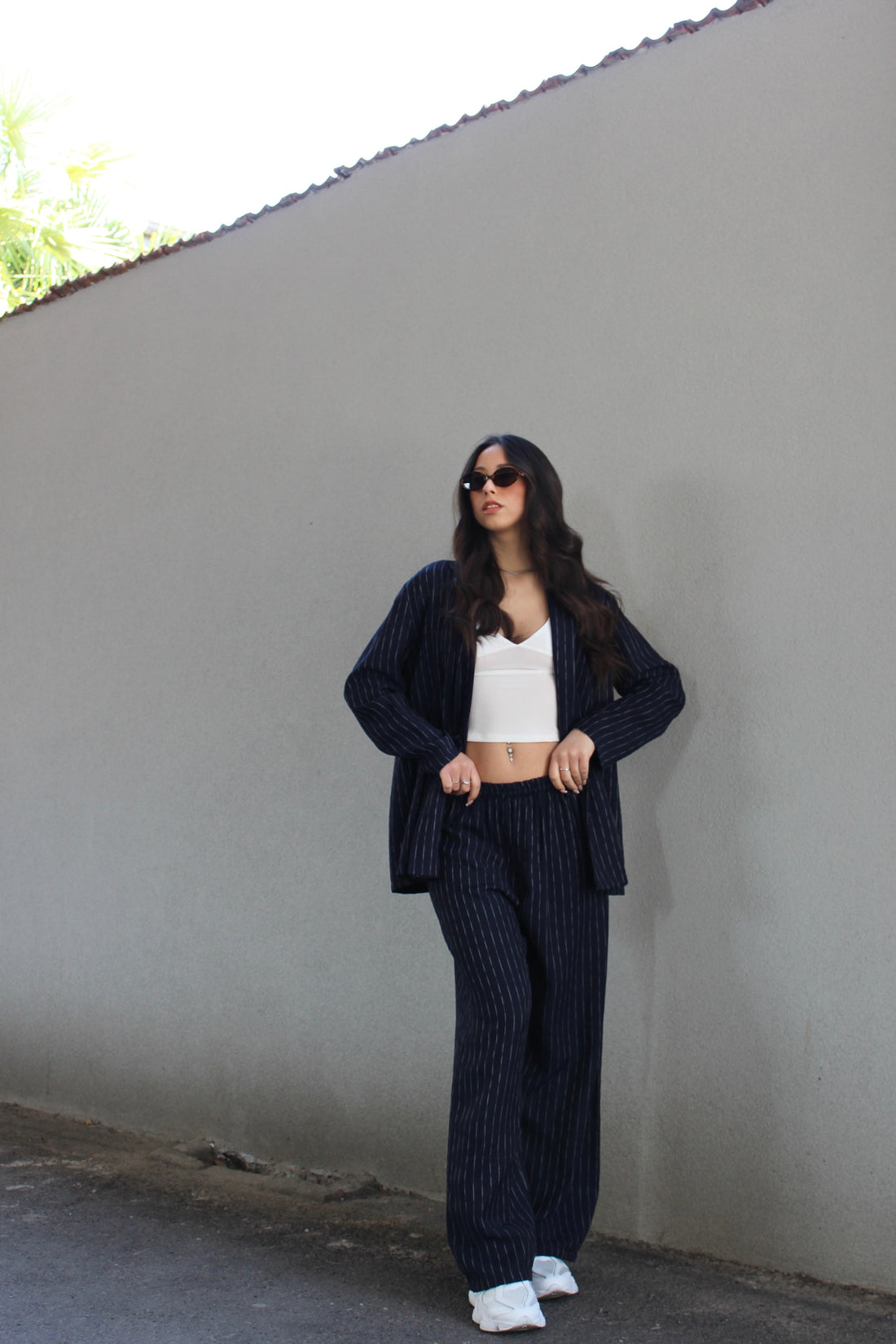 Completo gessato basic blu