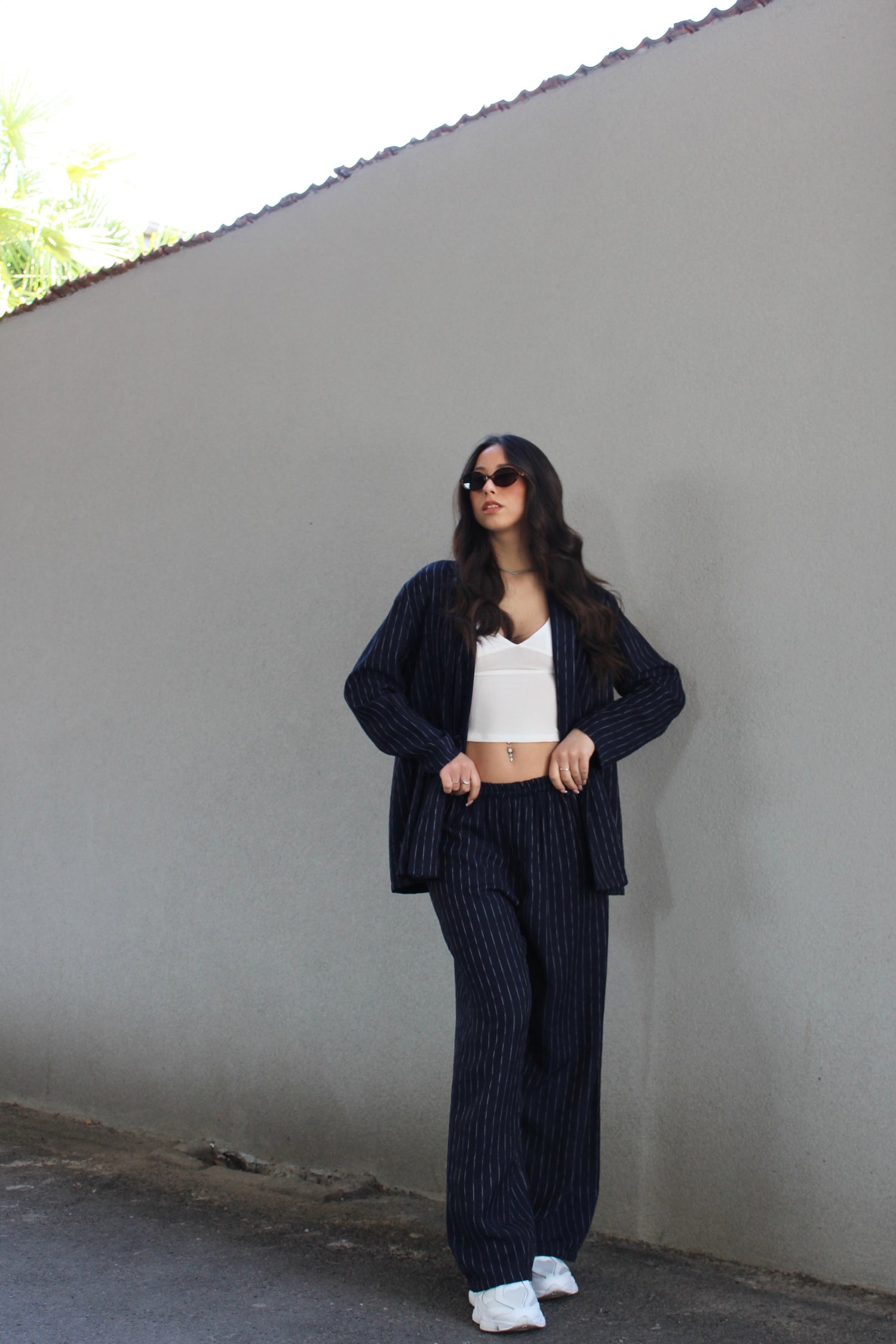 Completo gessato basic blu