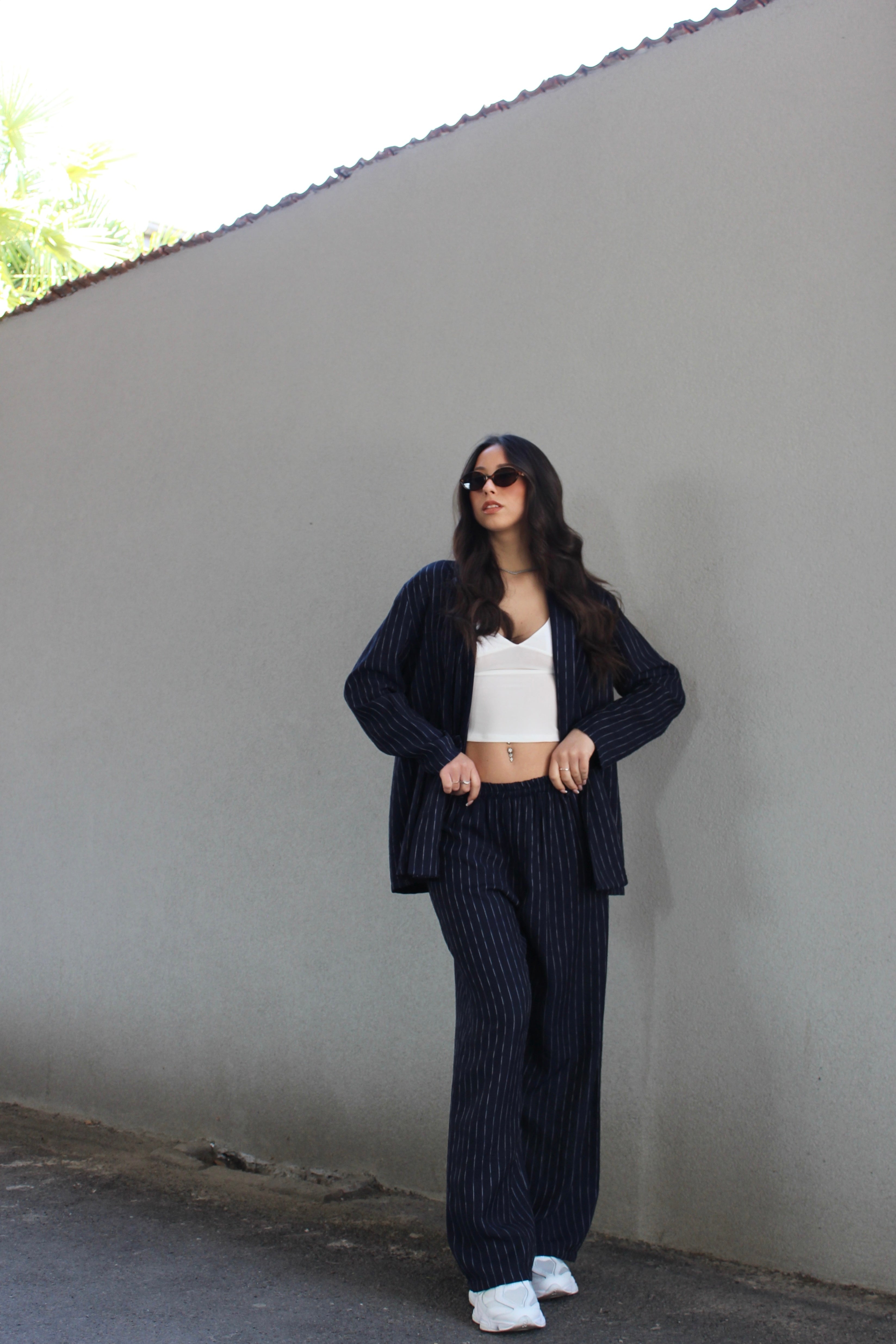 Completo gessato basic blu