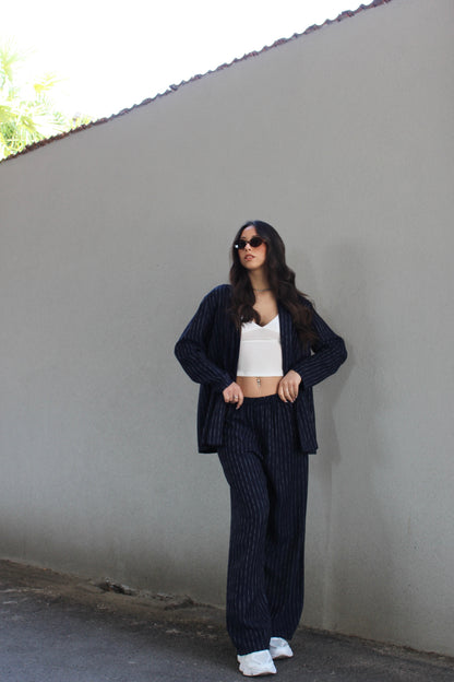 Completo gessato basic blu
