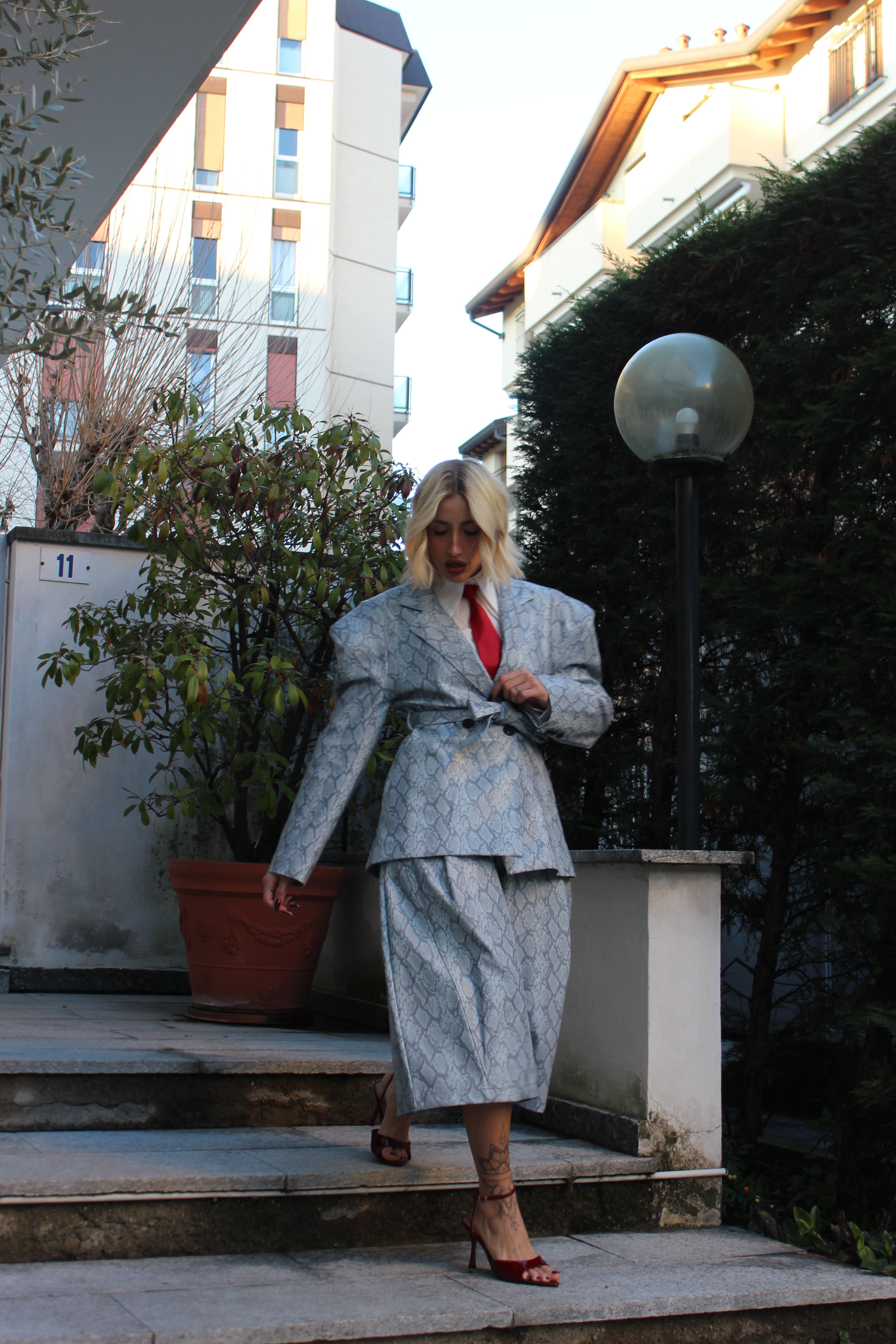 Coordinato Effetto Pitone Grigio/Azzurro