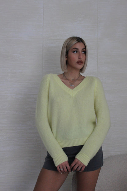 Pull Mohair scollo a V Grigio