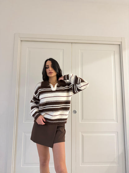 Polo pull a righe Bianco/Marrone