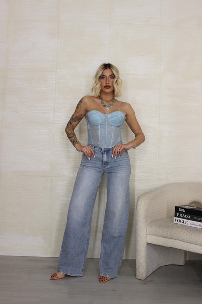 Corset in pizzo azzurro