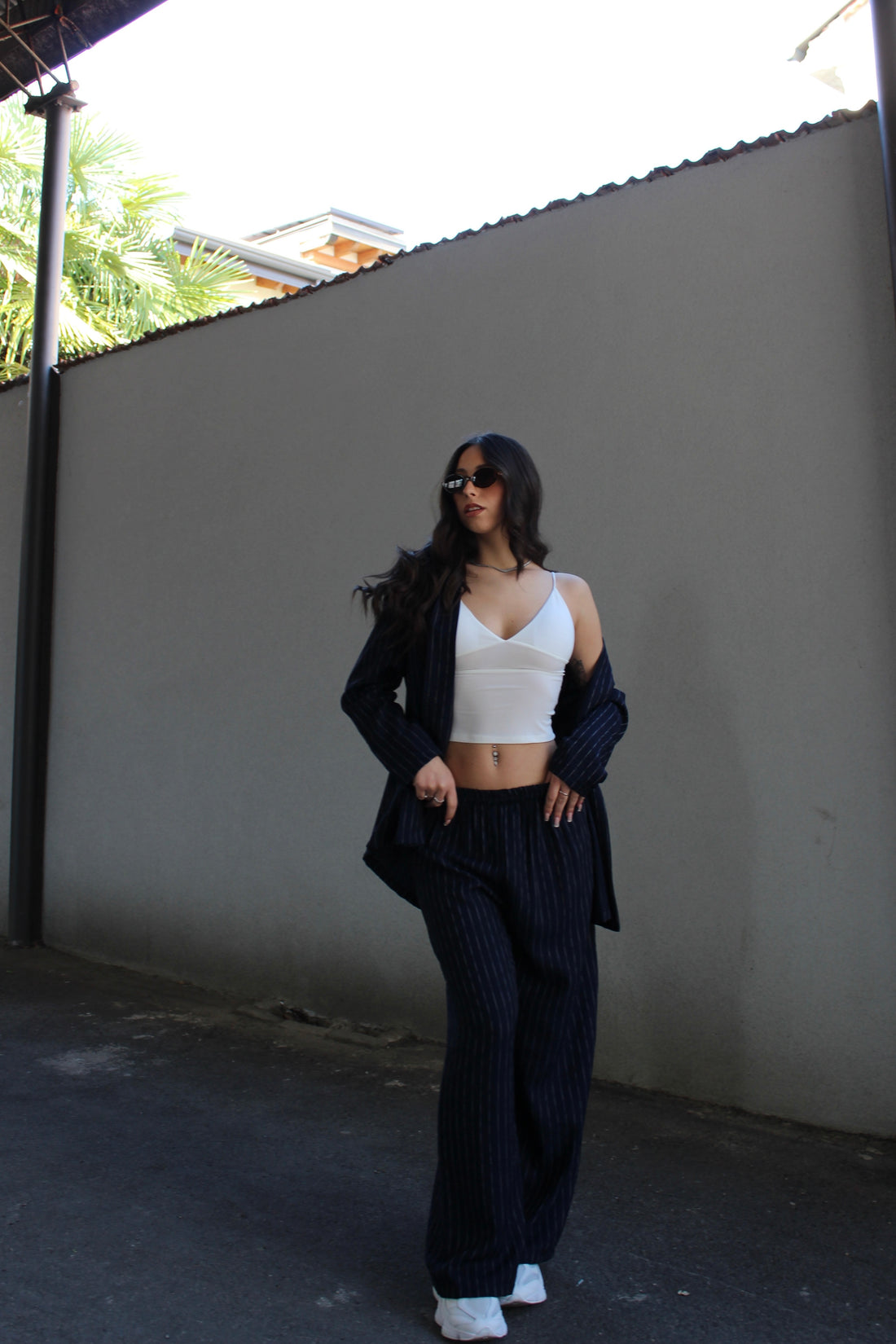 Completo gessato basic blu