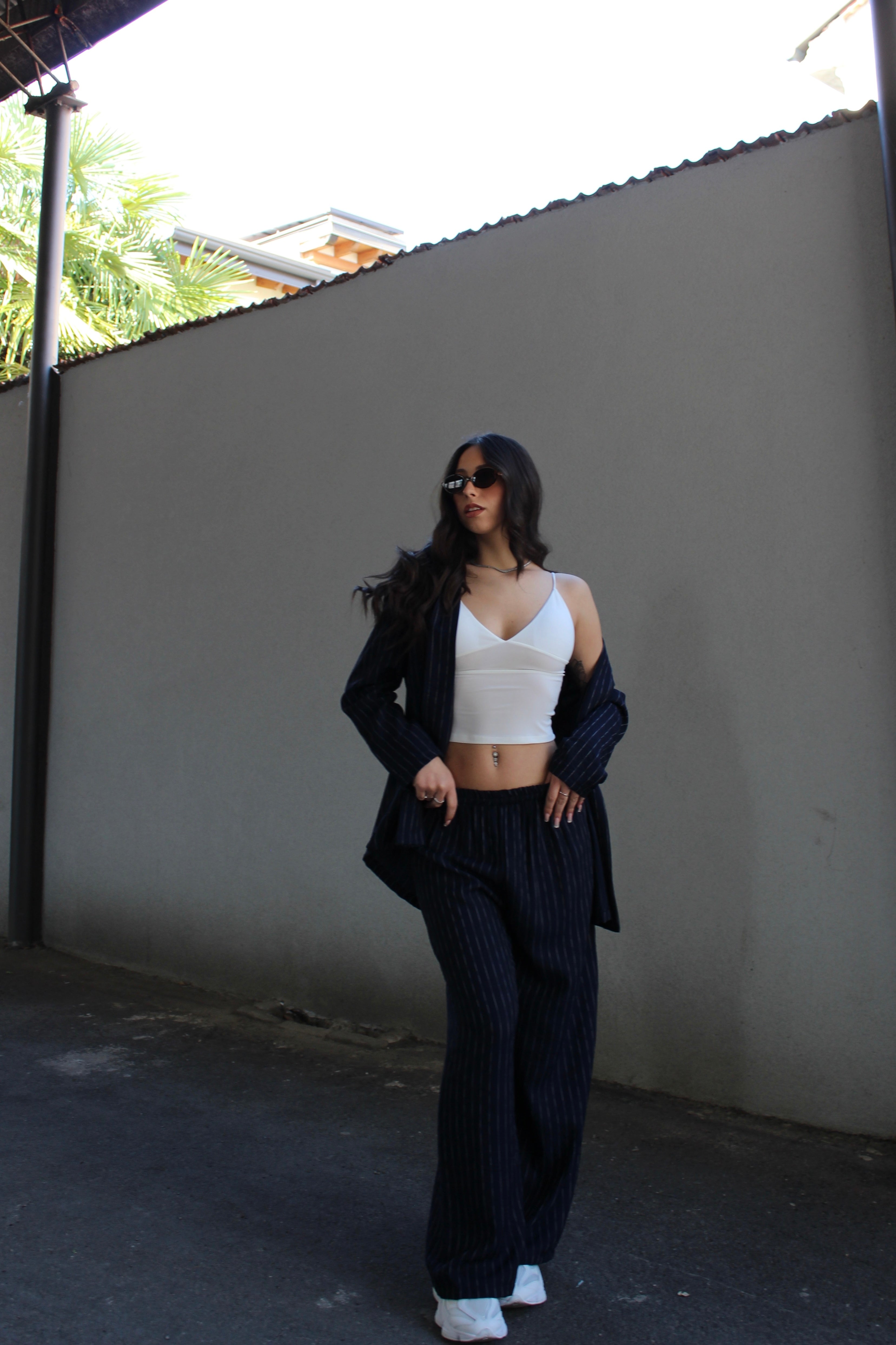 Completo gessato basic blu