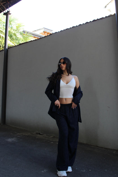 Completo gessato basic blu