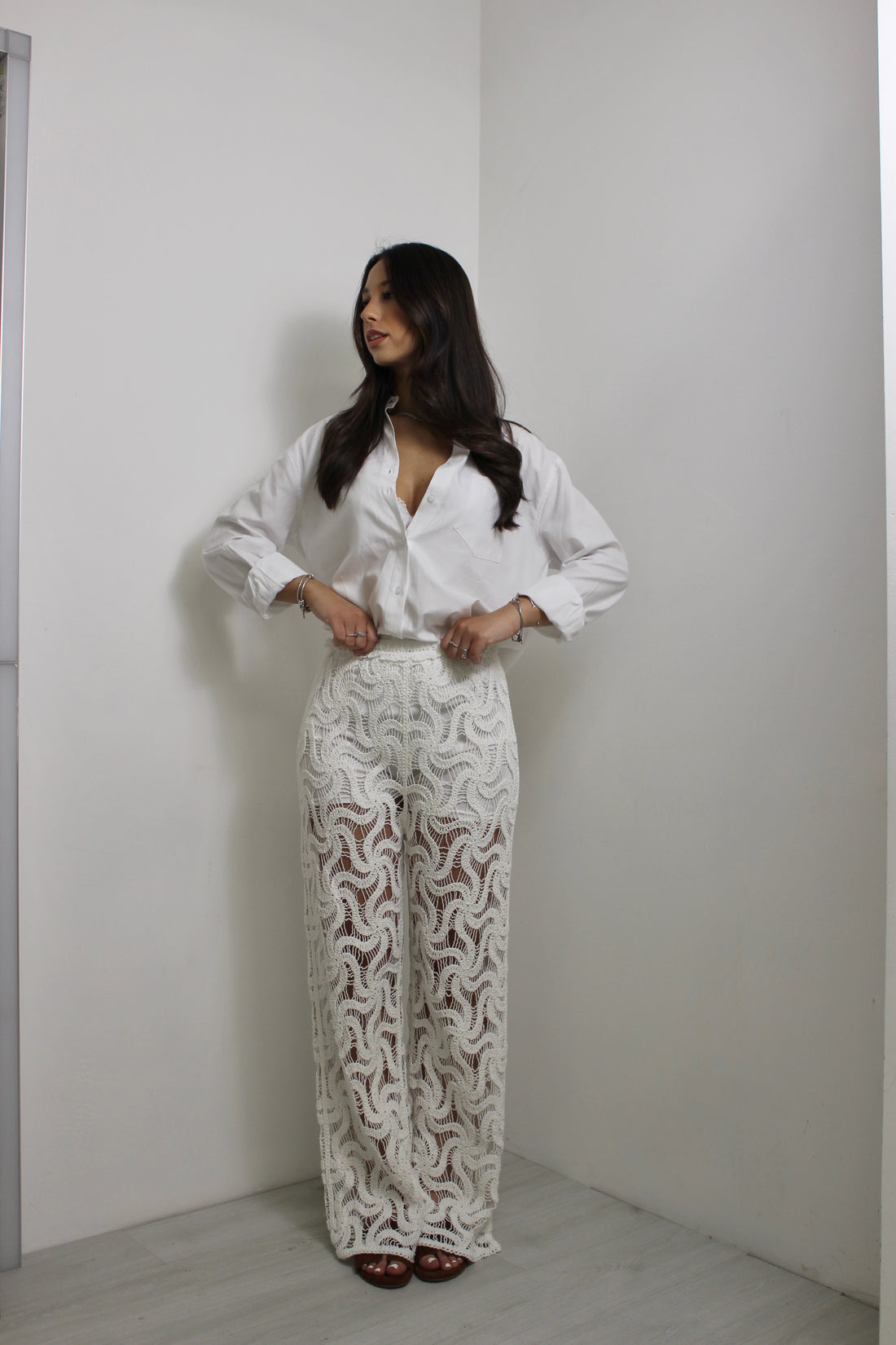 Pantalone Crochet bianco