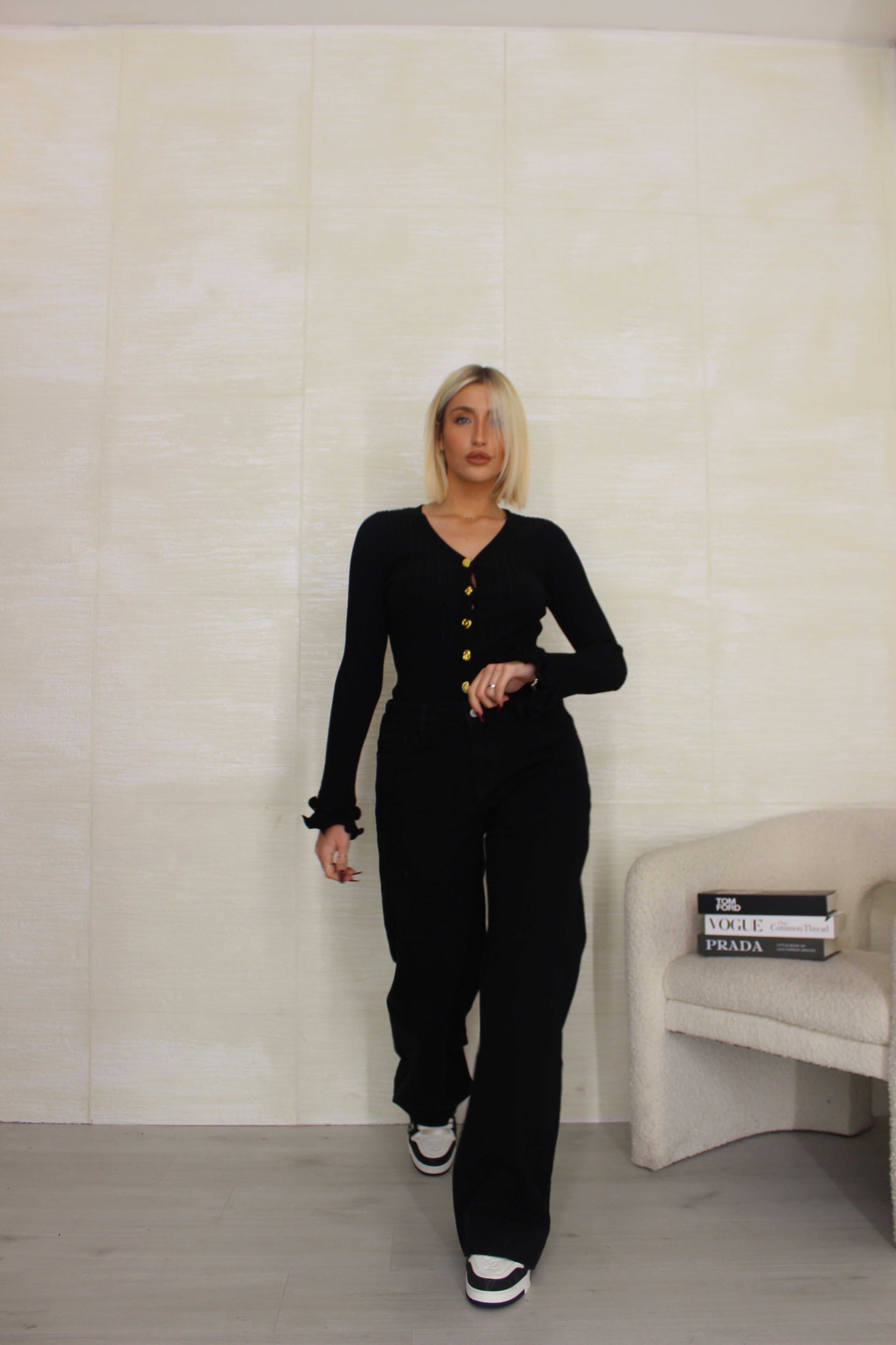 Maglia con Bottoni Nero