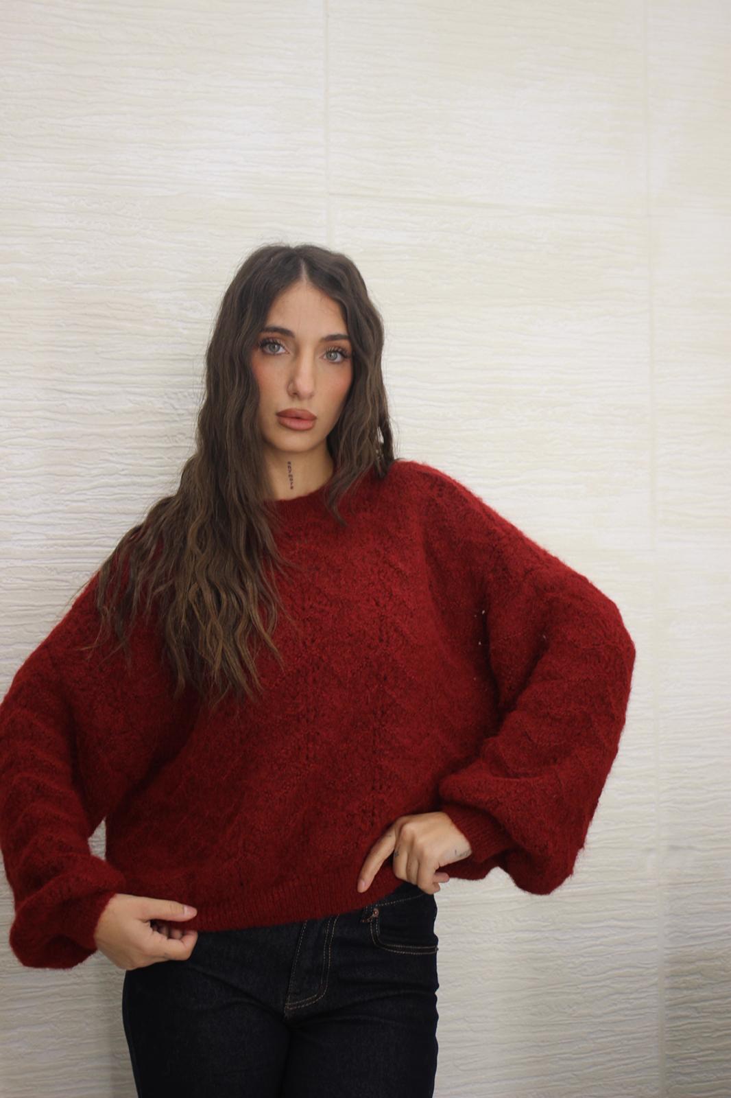 Pull traforato bordeaux