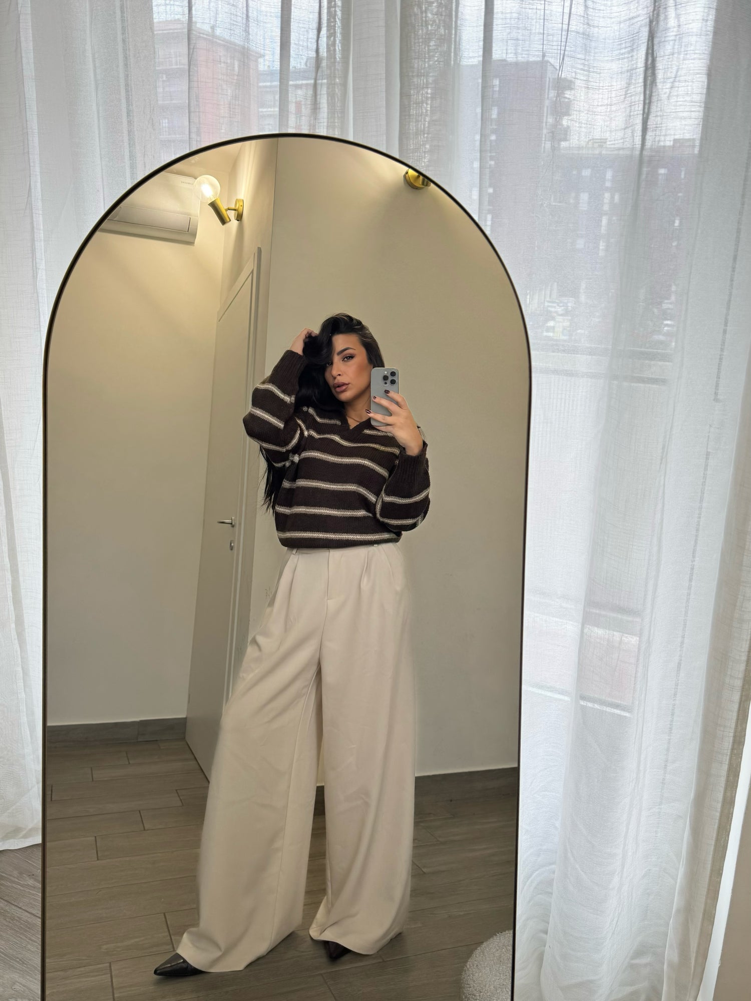 Polo pull a righe cioccolato