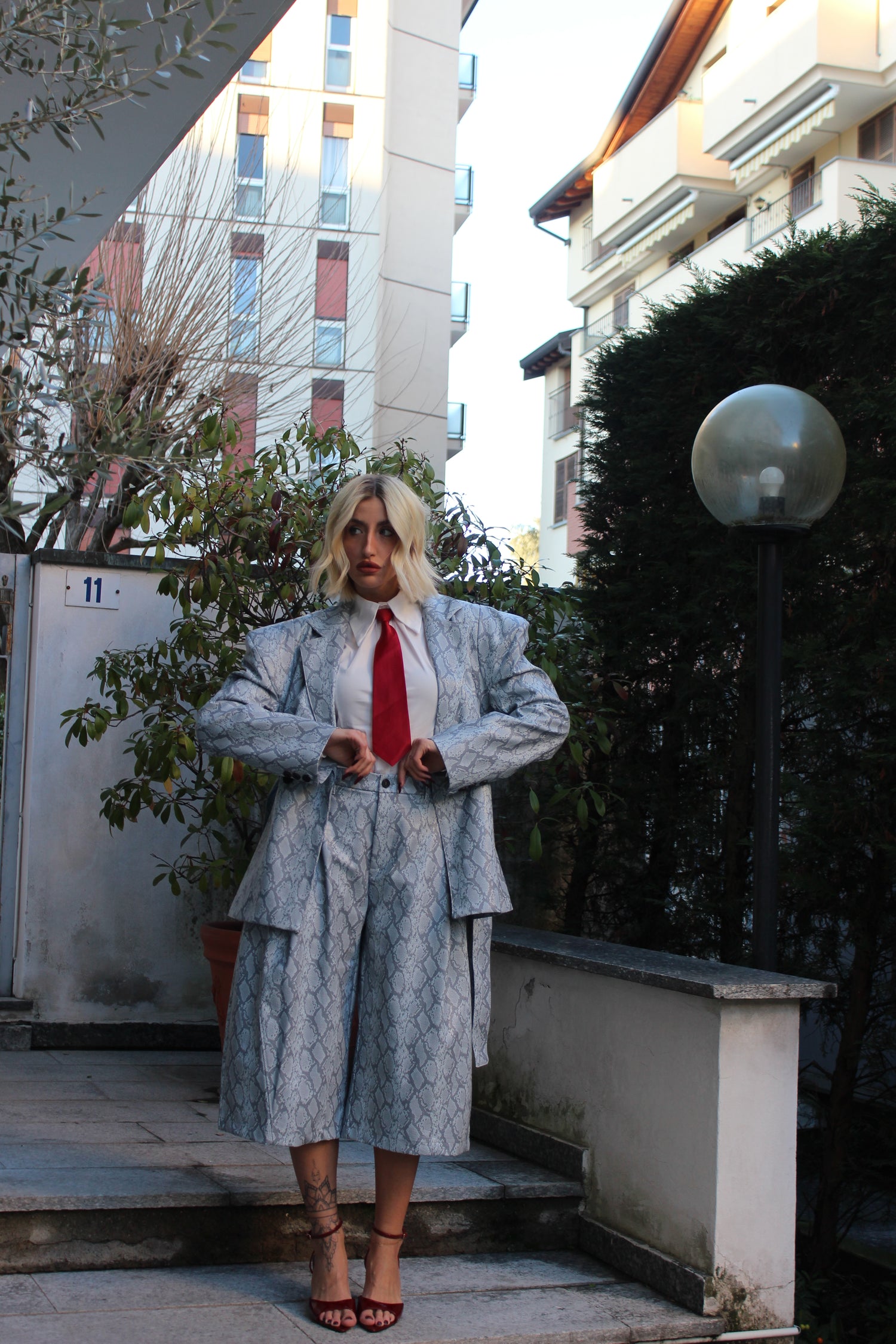 Coordinato Effetto Pitone Grigio/Azzurro