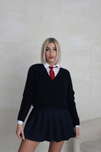 Pull Mohair scollo a V Grigio