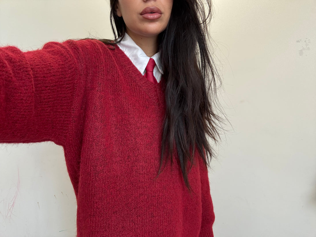 Pull con scollo a V Bordeaux