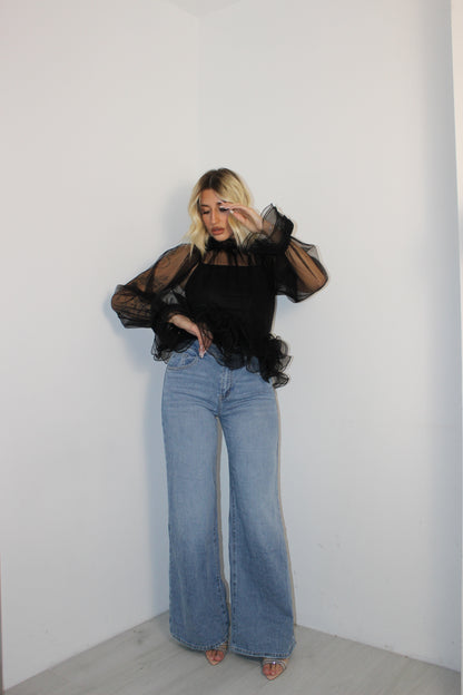 Blusa con volant Nera
